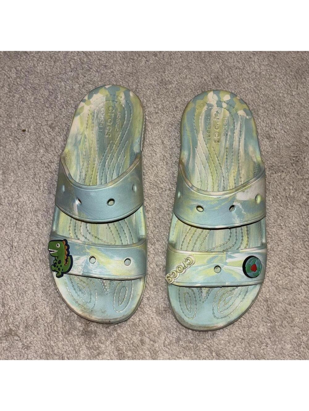 Crocs Blue Tie-Dye Slide Sandals with Charms Size 7-9